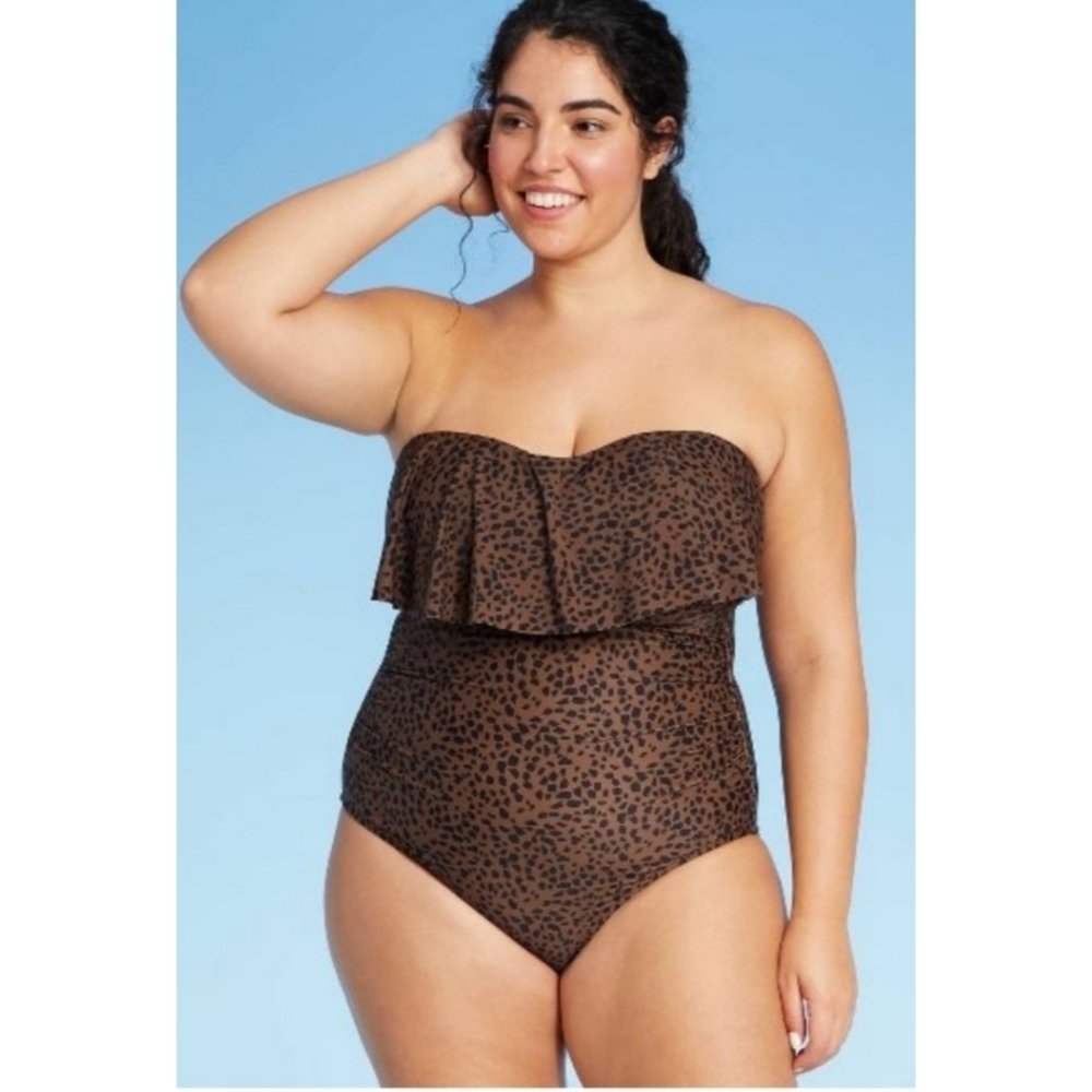 NEW Kona Sol Bandeau Flounce High Coverage One Piece Swimsuit - Picture 2 of 16